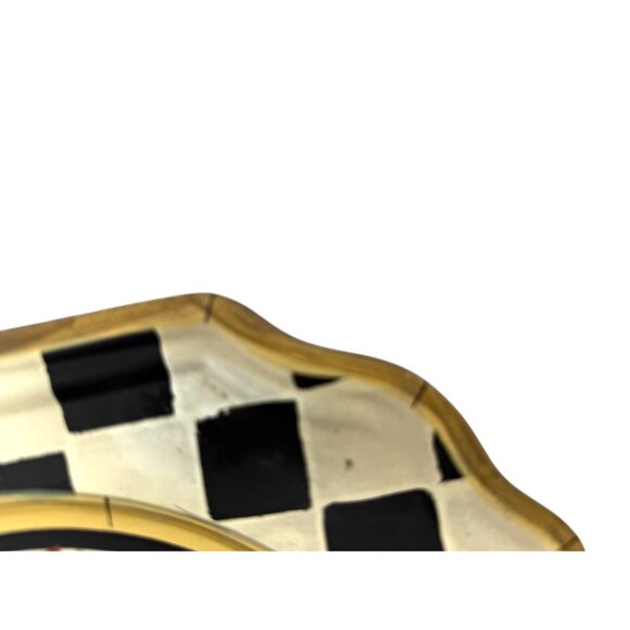 Vintage Hand-Painted Wood French Camembert Cheese Wall Plate Checkered -2 - Picture 8 of 9